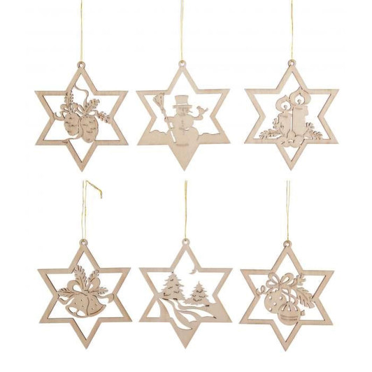 Six Stars Wooden German Ornaments – Christmas ornament by Kuhnert