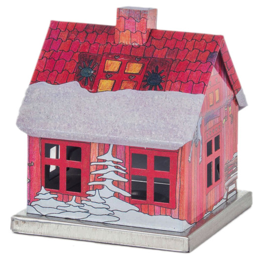 Miniature Metal Red Log Cabin German Smoker – German Christmas smoker by Knox