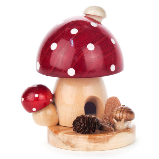 Small Forest Dotted Red Mushroom Incense Smoker | 4.14 Inches Tall – German Christmas smoker by Wolfgang Ottwald