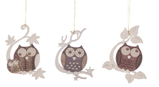 Cut Out Perched Owls Wooden German Ornaments - Set of 3 – Christmas ornament by Kuhnert