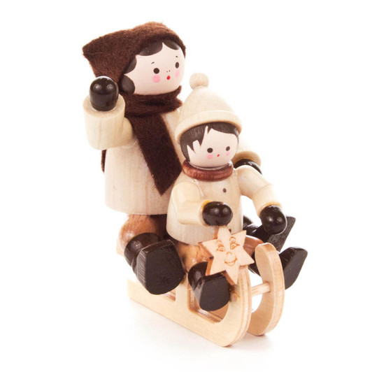 Sledding Children Wooden German Figurine – Christmas ornament by Romy Thiel