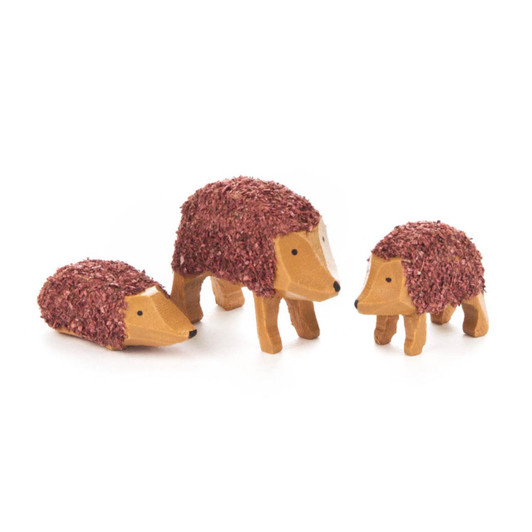 Wooden Mini Hedgehogs German Figurine 3 Piece Set – Christmas ornament