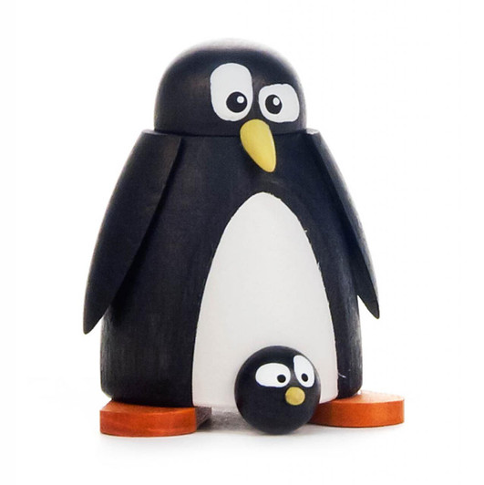 Wooden Mini Penguin with Baby German Figurine - 1 Piece – Christmas ornament by Hartmut Hennig