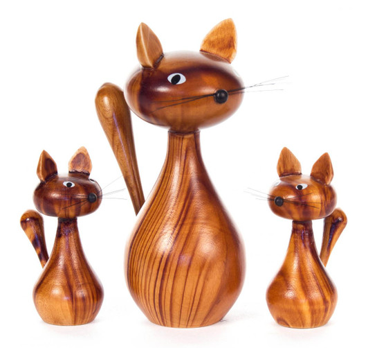 Wooden Cat German Figurine - 3 Piece Set – Christmas ornament by Kuhnert