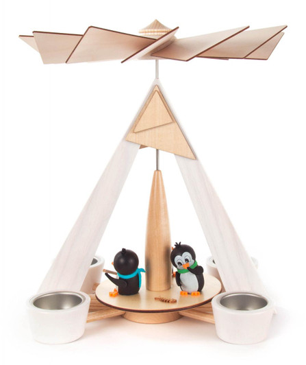 Playful Penguins German Tea Light Pyramid – Christmas pyramid by Drechslerei Schalling