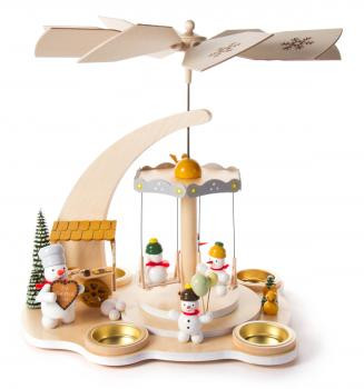 Playing Snowmen at Christmas Market German Carousel Tea Light Pyramid – Christmas pyramid by Ralf Zenker