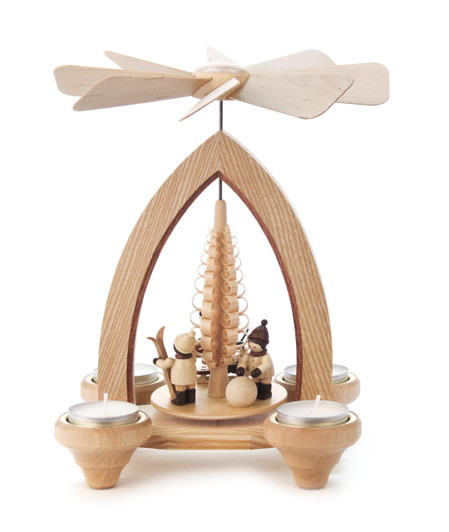 Winter Sports Children Playing in Snow German Tea Light Pyramid – Christmas pyramid by Peter Lorenz