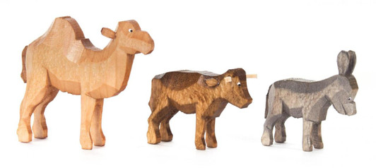 Nativity Hand Carved Wooden Camel Donkey Ox German Figurine Set of 3 – Christmas ornament by Reifendreherei Harald Lorenz