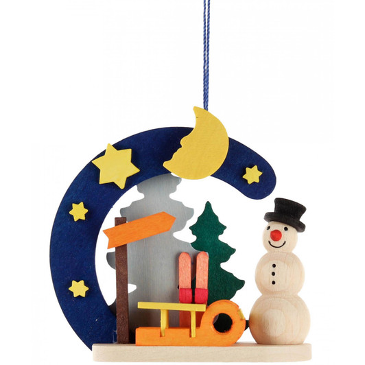 German Snowman Sled Wooden Christmas Ornament – Christmas ornament by Graupner Holzminiaturen