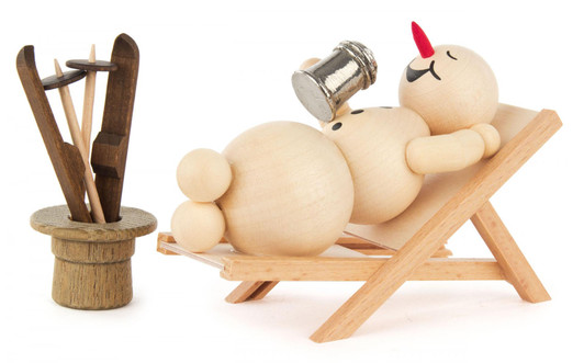 Snowman Relaxing Drinking Skiing Wooden German Figurine – Christmas ornament