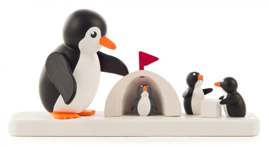 Penguin Igloo Wooden German Miniature Figurine – Christmas ornament by Knut Dietze