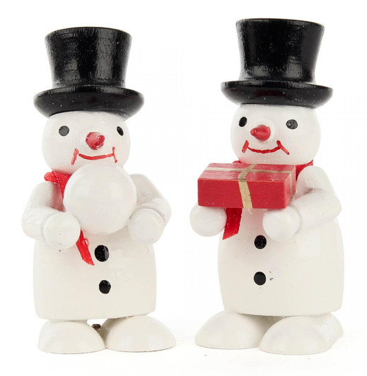 Painted Pair Snowmen Wooden Gift Snowball German Figurines – Christmas ornament by Rudolf Gröschl