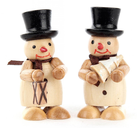 Natural Snowmen Pair Wooden Lantern Tree German Figurines – Christmas ornament by Rudolf Gröschl