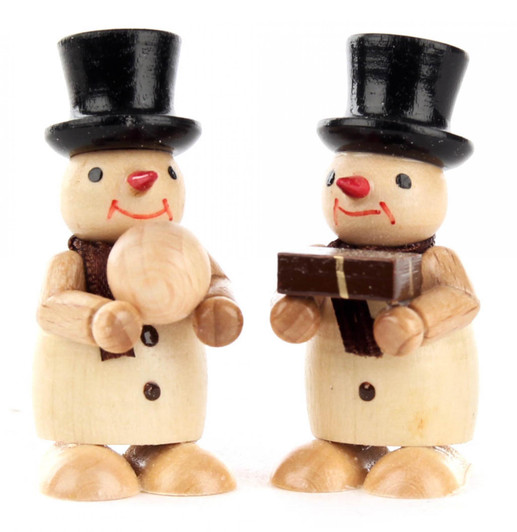 Natural Snowmen Pair Wooden Gift Snowball German Figurines – Christmas ornament by Rudolf Gröschl