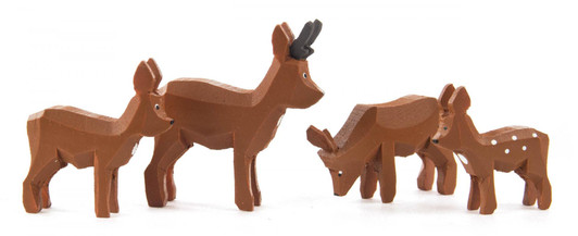 Brown Wooden Deer Family German 1 inch Hand Carved Figurines 4 Piece Set – Christmas ornament by Reifendreherei Harald Lorenz
