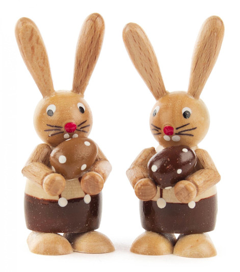 Pair Bunny Rabbit with Egg Natural Wood Figurines – Christmas ornament
