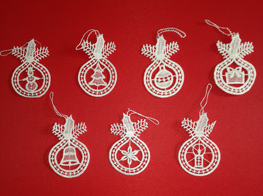Seven German Lace Christmas Ornaments LN-BW5K