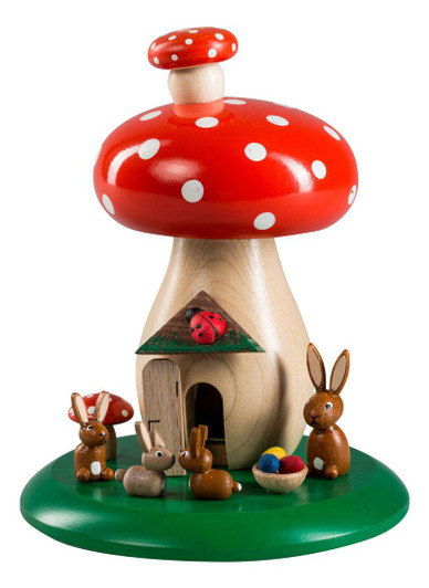 Bunny Dotted Red Mushroom German Smoker – German Christmas smoker by Richard Glaesser
