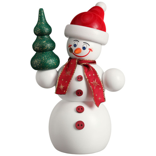 Happy Snowman with Tree Germany Smoker. | 5.9 Inches Tall – German Christmas smoker by Seiffener Volkskunst eG