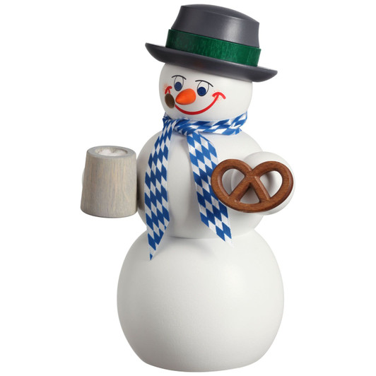 Happy Bavarian Snowman with Beer German Smoker Figurine 5.5 Inches - 12213