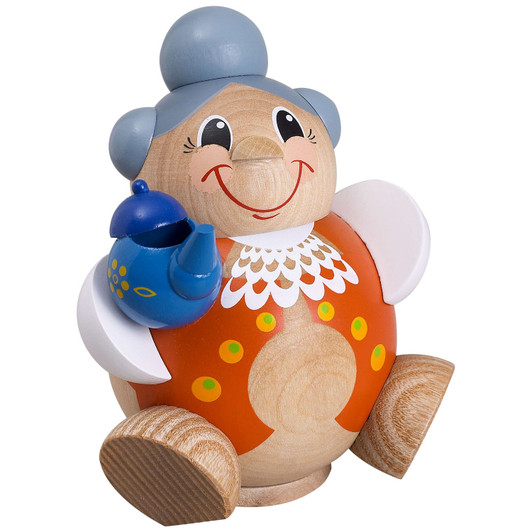 Miniature Happy German Smoker Incense Figure Grandma Teapot – German Christmas smoker by Seiffener Volkskunst eG