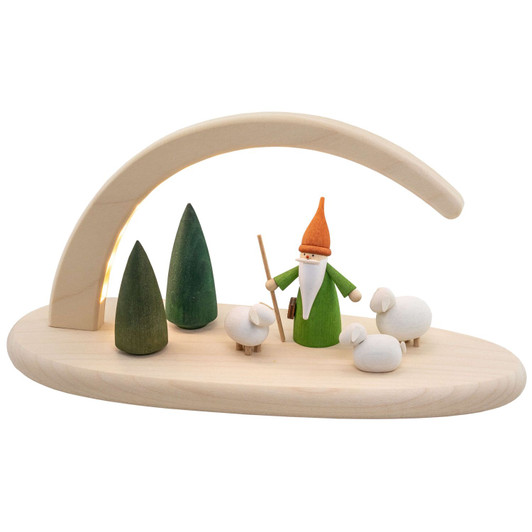LED Wooden Light Arch Green Shepherd Gnome - 24cm x 13cm – Christmas light arch by Seiffener Volkskunst eG
