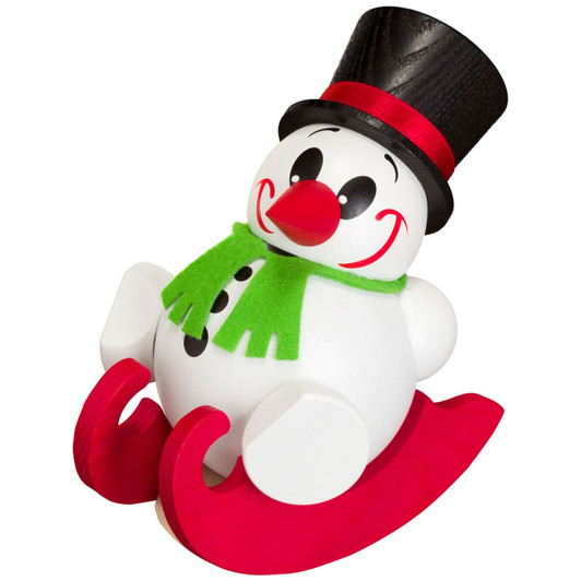 MINI Snowman on Sled German Smoker Incense Figure | 4 Inches | 10cm – German Christmas smoker by Seiffener Volkskunst eG