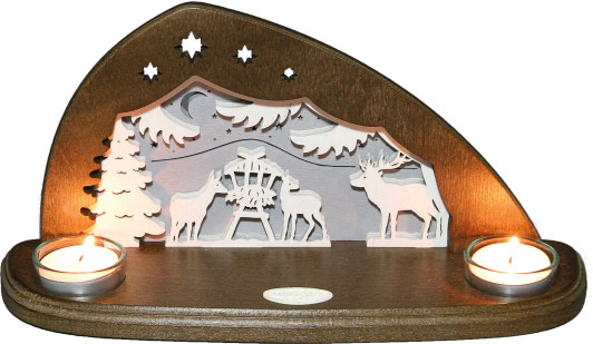 Deer Feeding Tealight Holder - German Arch - Schwibbogen – wooden candleholder by Weigla