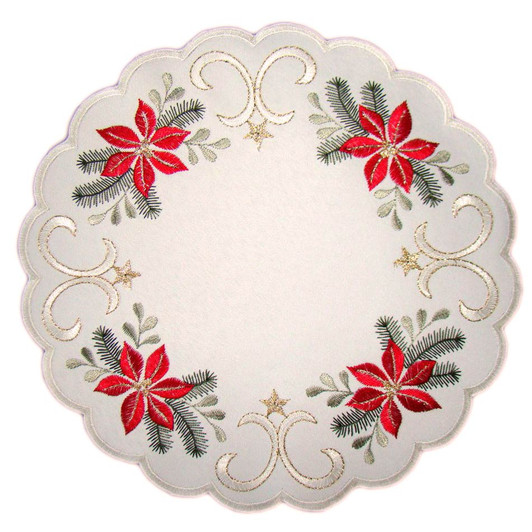Winterstern Poinsettia 23 cm round – German handcrafted gift by Funke Stickerei GmbH