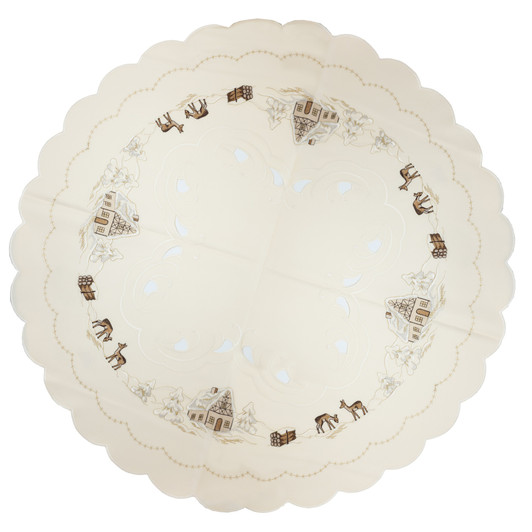 Christmas Winter World Creme Round Tablecloth | 31.5in | 80cm – German handcrafted gift by Funke Stickerei GmbH