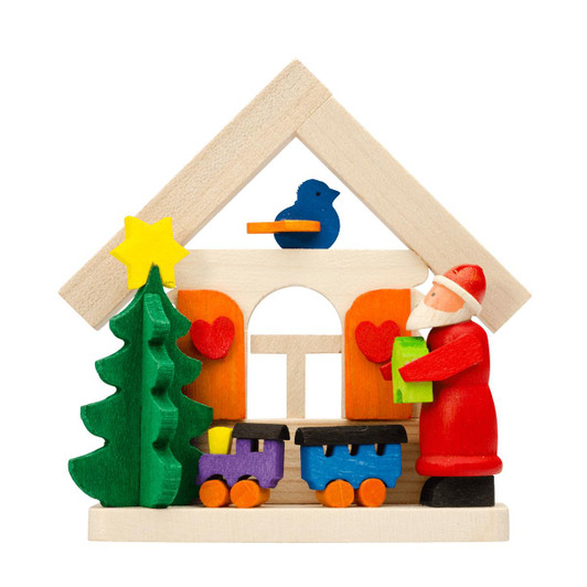 Ornament House - Santa Claus Deliverying Gifts – Christmas ornament by Graupner Holzminiaturen
