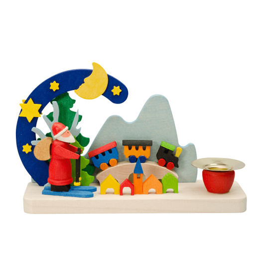 Santa on Skiis - Miniature Arch Wooden Candleholder – wooden candleholder by Graupner Holzminiaturen