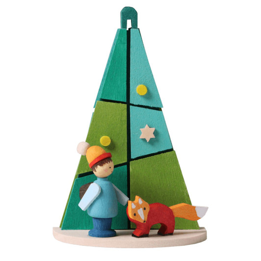 Child with Fox - Tree Shaped Wooden Ornament – Christmas ornament by Graupner Holzminiaturen