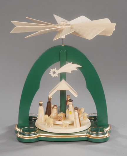 Green Nativity Tealight Christmas Pyramid - Single Tier – Christmas pyramid by Albin Preissler