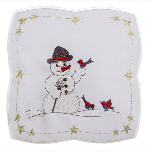 Snowman Square 10in 23cm – German handcrafted gift by Funke Stickerei GmbH