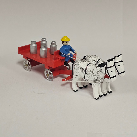Horses Pulling Red Wagon Carrying Milk Cans - Wooden German Figurine – Christmas ornament by Volker & Heiko Flath