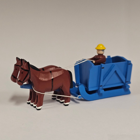 Horses Pulling Empty Blue Box Sleigh - Wooden German Figurine – Christmas ornament by Volker & Heiko Flath