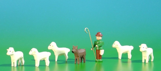 Wooden German Figurine Shepherd and Flock – Christmas ornament by Volker & Heiko Flath