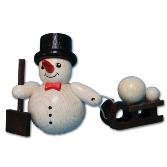 Shoveling Snowman with Sled Figurine - 2 Inches Tall – Christmas ornament by Holzwaren Egermann