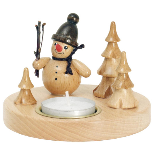 Snowman with Branches - Natural Tealight Candleholder – wooden candleholder by Holzwaren Egermann