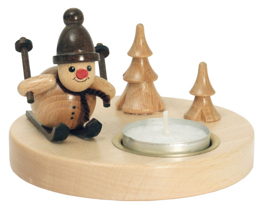 Skiing Snowman - Tealight Candleholder – wooden candleholder by Holzwaren Egermann