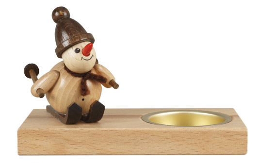 Skiing Snowman Candle Holder – wooden candleholder by Holzwaren Egermann