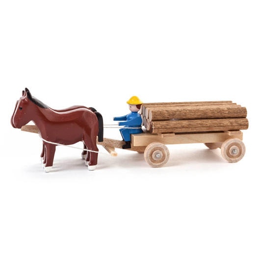 Horses Pulling Natural Sleigh - Wooden German Figurine – Christmas ornament by Volker & Heiko Flath
