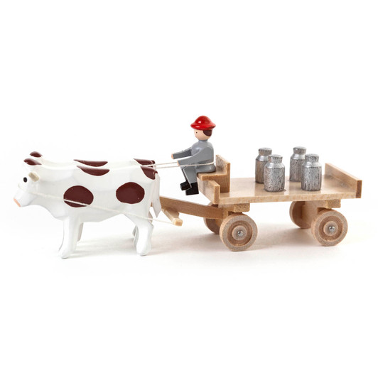 Oxen Pulling Milk Cart - Natural Wooden German Figurine – Christmas ornament by Volker & Heiko Flath