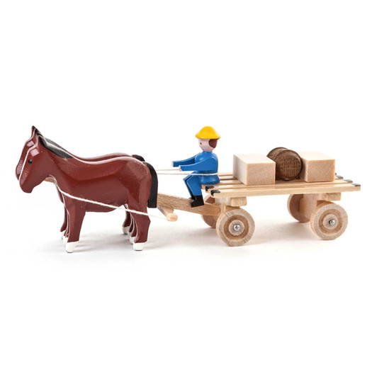 Horses Pulling Box and Barrel Cart - Natural Wooden German Figurine – Christmas ornament by Volker & Heiko Flath