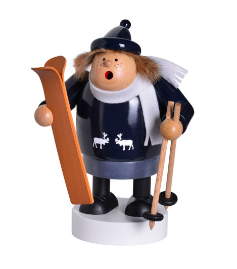 Skier, blue Incense Smoker – German Christmas smoker by KWO