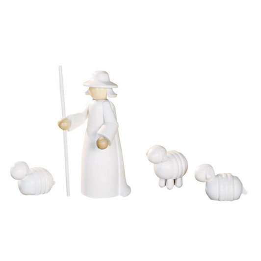 Shepherd with Sheep Wooden Figurine - Four piece Set | 11cm – Christmas ornament by KWO