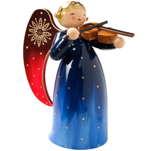 WENDT & KÜHN Richly Painted Blue Angel with Violin Figurine – Christmas ornament