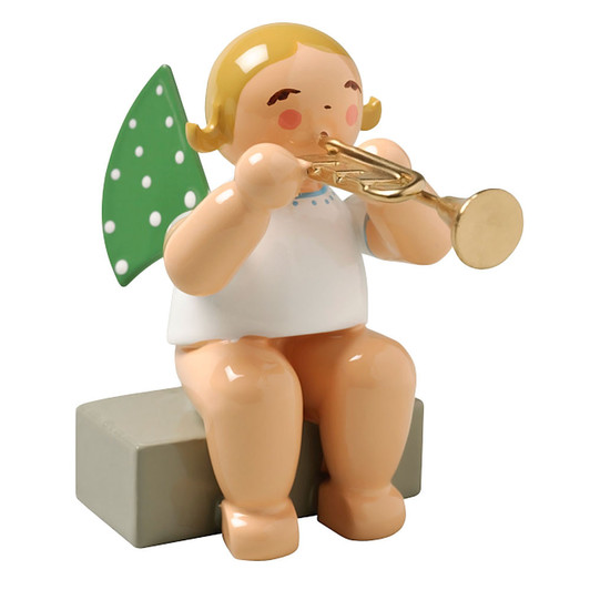 WENDT & KÜHN Sitting Angel Playing Trumpet Figurine – Christmas ornament