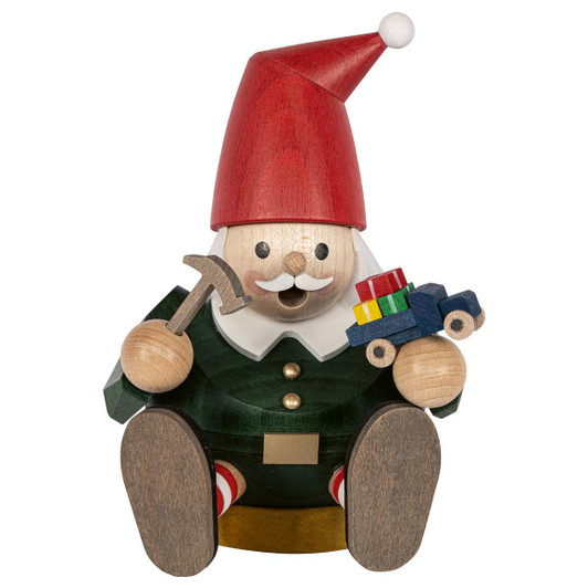 Sitting Gnome Incense Smoker Building a Car | 15cm – German Christmas smoker by Richard Glaesser
